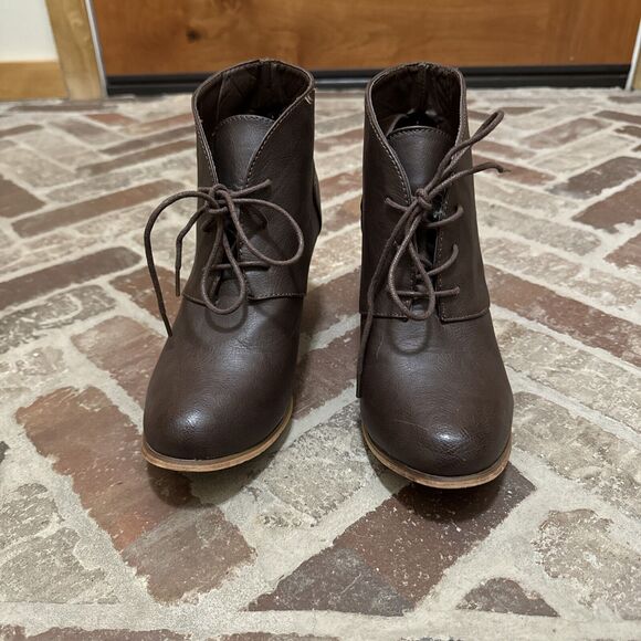 Altar’d‎ State Brown Ankle Boots Women 7.5 Selina Lace Up Bootie Block Heel - Picture 3 of 10